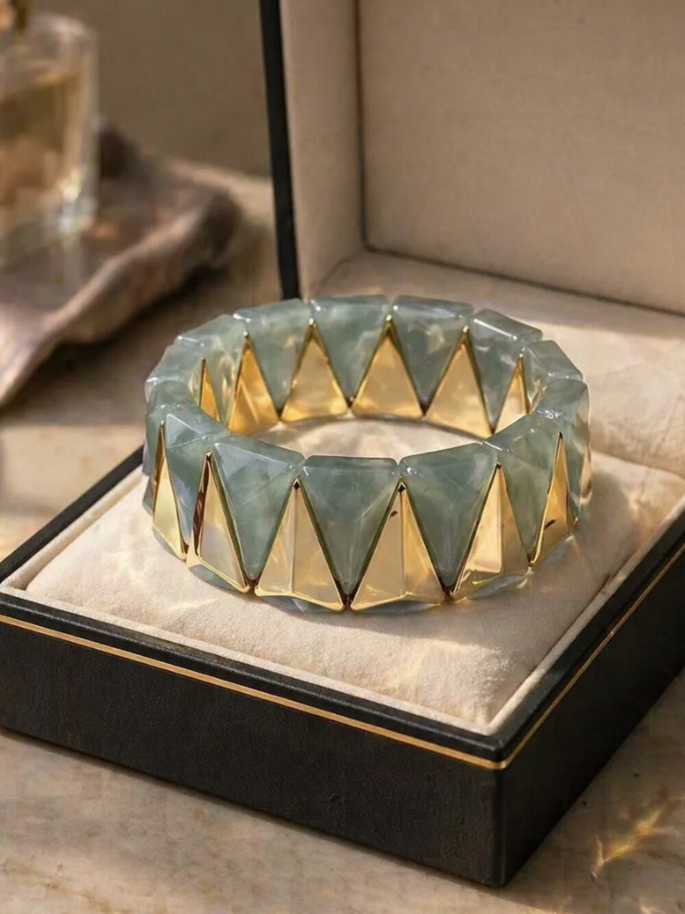 Unique Green and Gold Acrylic Stretch Bracelet‎ for Evening Wear - Stretch - New
